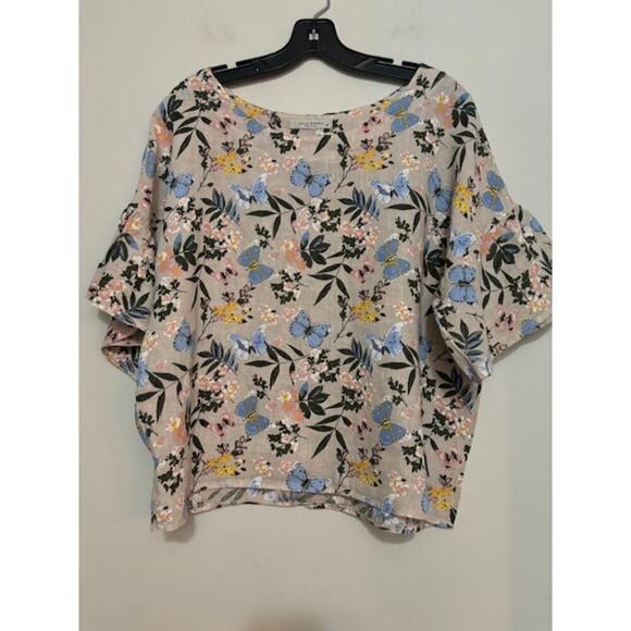 Viola Borghi Medium 100% Linen Top Butterfly Floral Feminine Made in Italy Bell - Picture 1 of 7